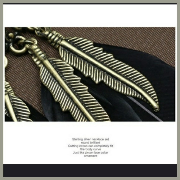 Blue Long Chain Feather Necklace - Picture 3 of 3